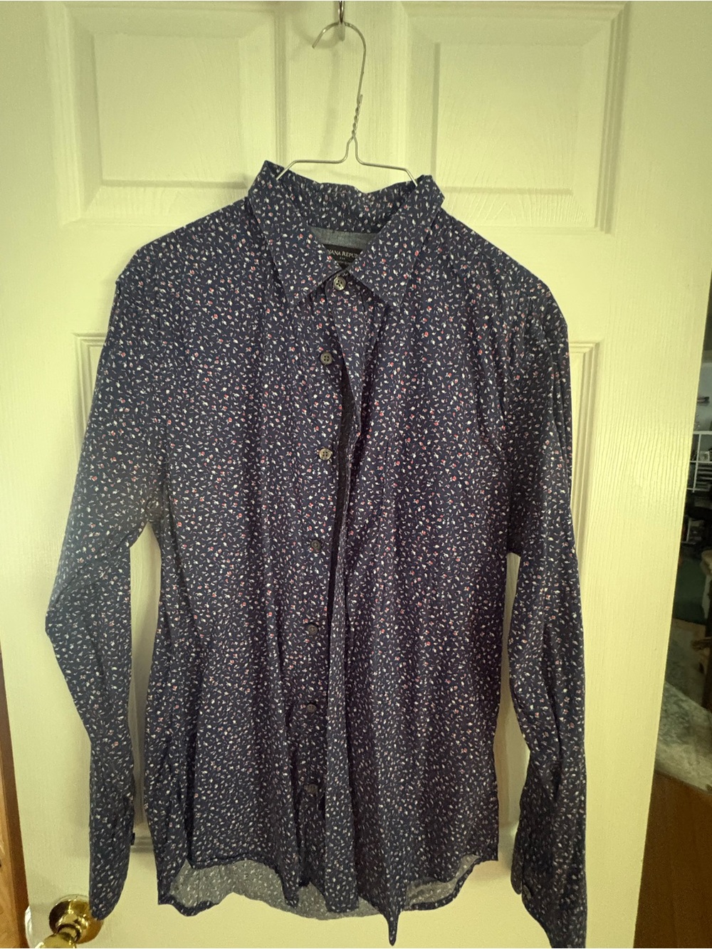 Banana Republic Navy Button-Down Shirt with Small Floral Print
